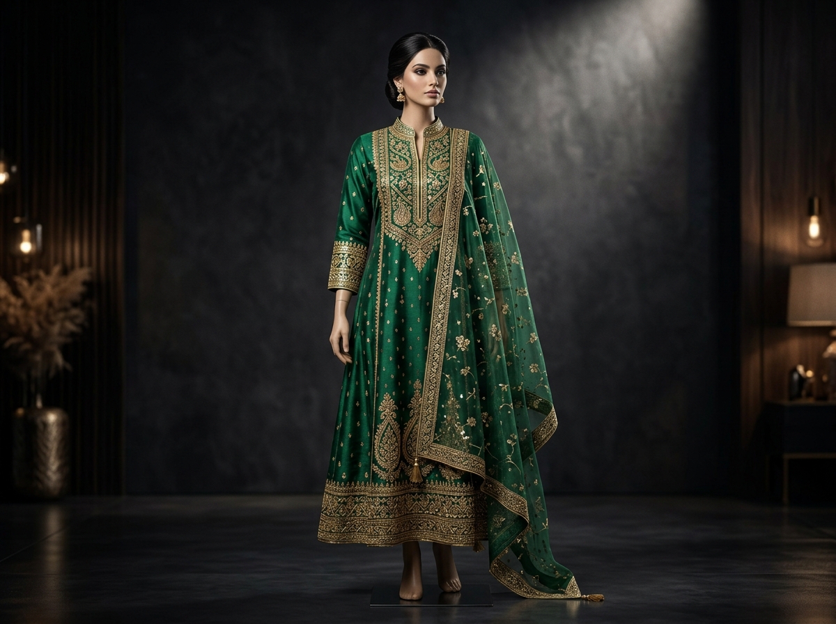 Emerald Green Festive Embroidered Kurti